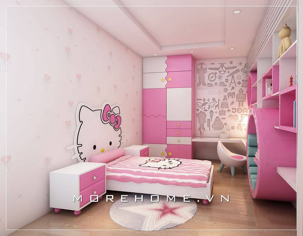 Thiết kế phòng ngủ con gái đầy nhẹ nhàng, ấn tượng, với cách sắp xếp khéo léo nội thất tạo cho căn phòng thêm phần độc đáo hơn